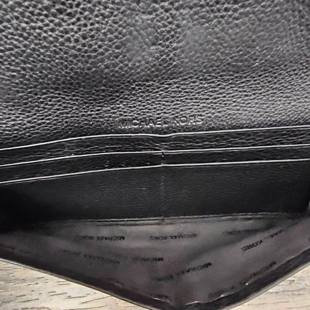Michael Kors Jet Set Soft Pebbled Leather Travel Large Black Flat Wallet